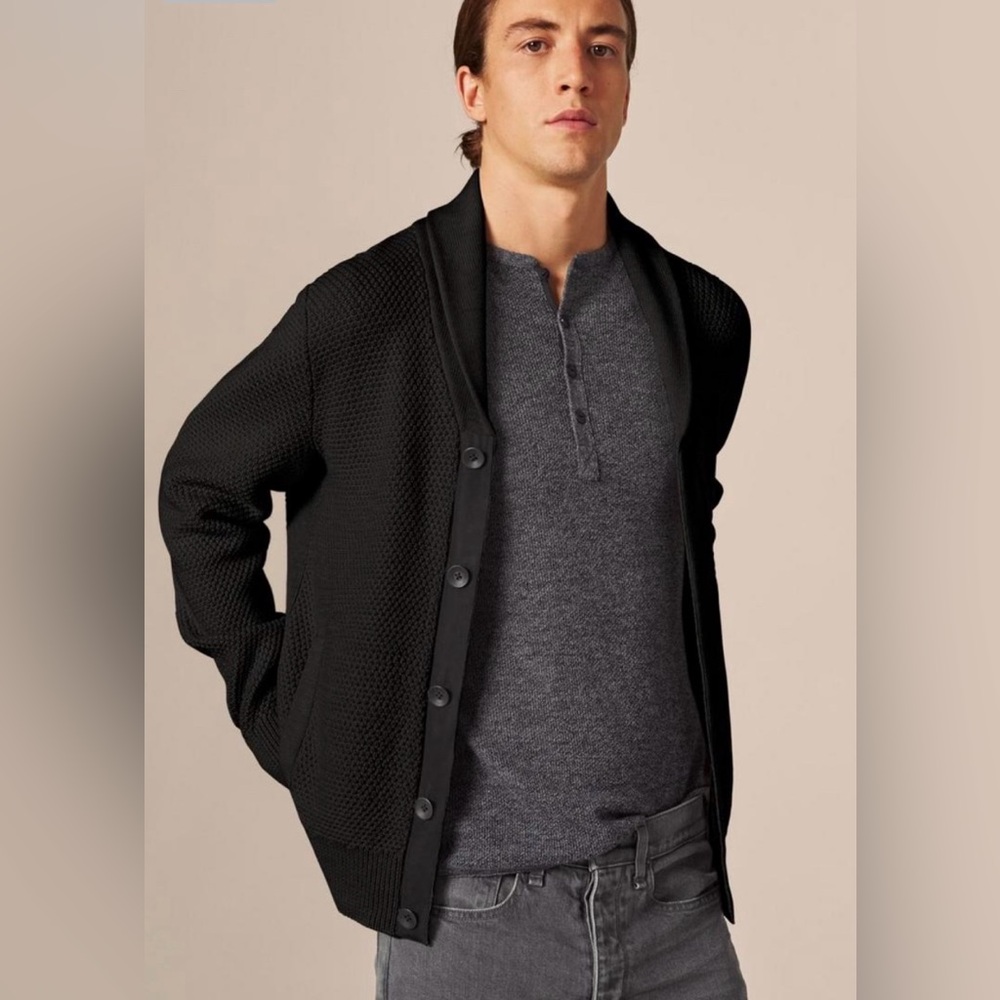 EUC Men’s Black rag & bone Cardiff Shawl Wool Blend Cardigan-Button Down-Sz M